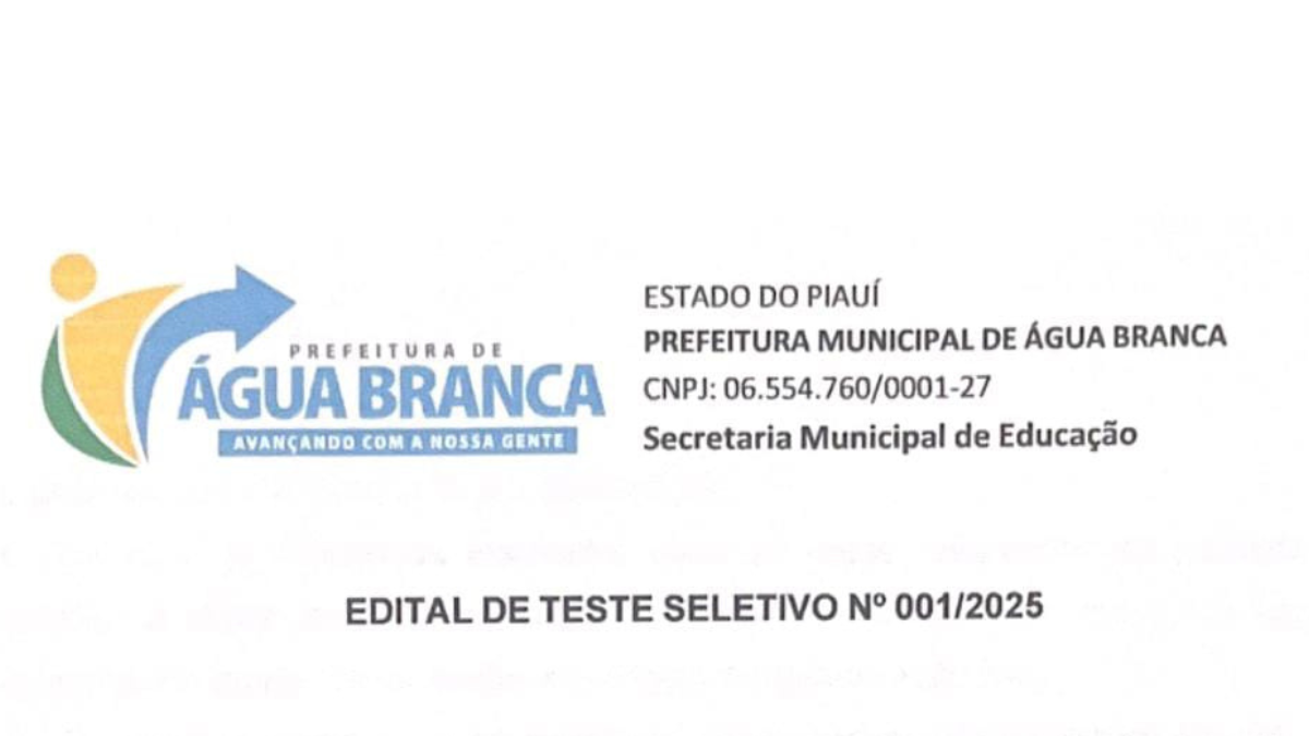 Prefeitura de Água Branca abre processo seletivo para agentes de atividades educacionais